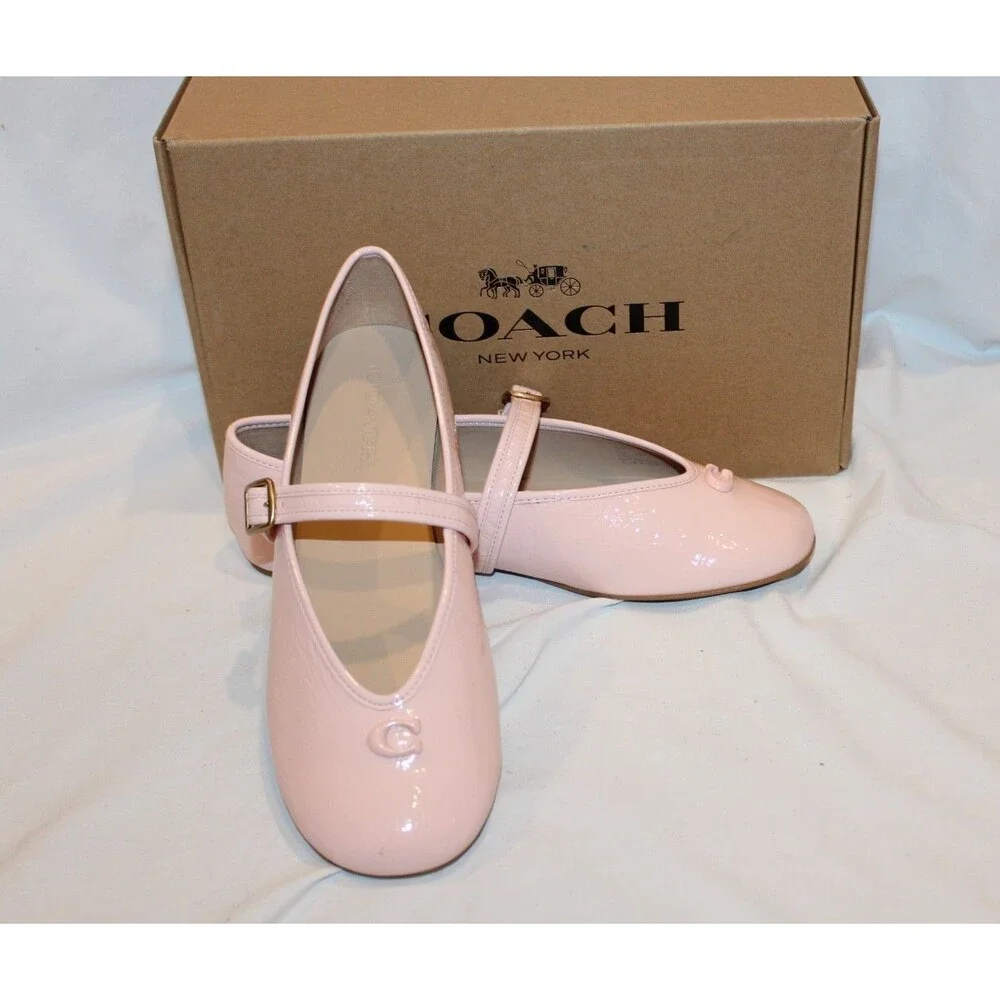 Coach Women's Crinkled Leather Mary Jane Ballet Flats Pink NEW SZ 8.5